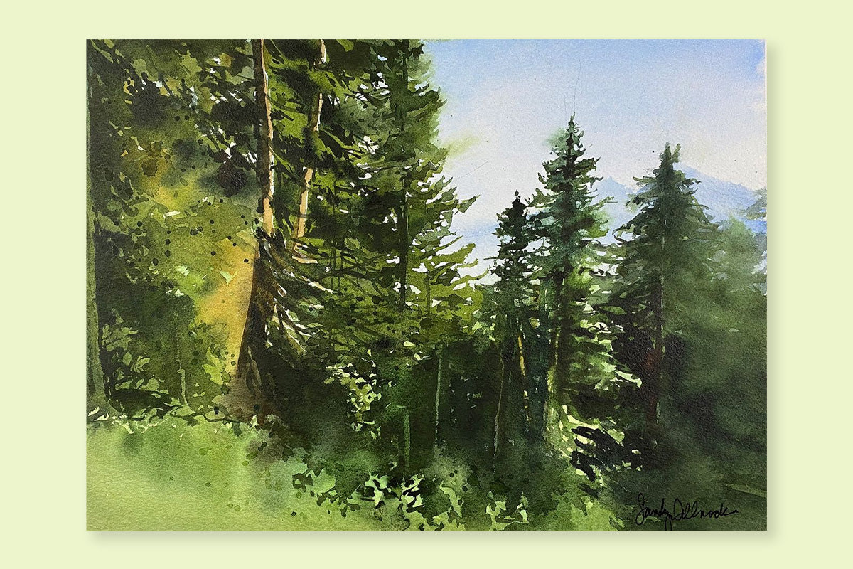 A lovely watercolor artwork of a forest