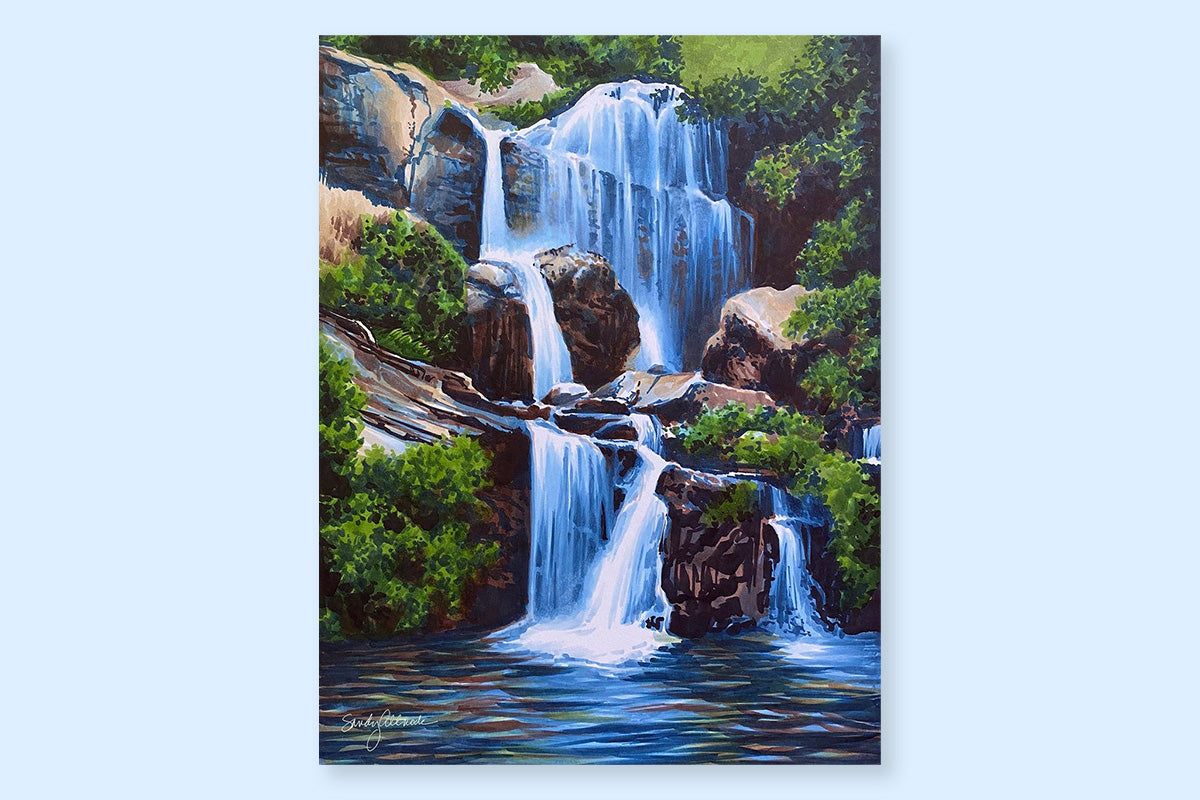 A beautiful alcohol marker art of a waterfall by Sandy Allnock