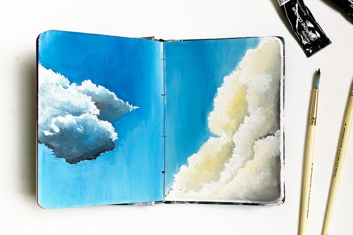 A beautiful acrylic painting of clouds by Zaisha is a great painting idea for artists!