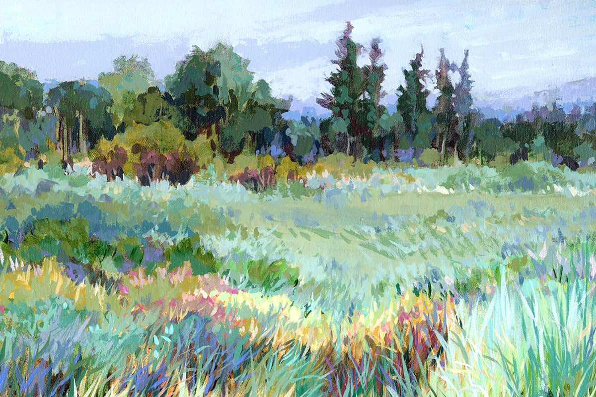 A landscape acrylic painting full of gorgeous colors and foliage
