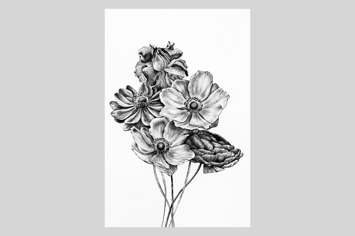 A black and white bunch of flowers artwork by Nika_Akin