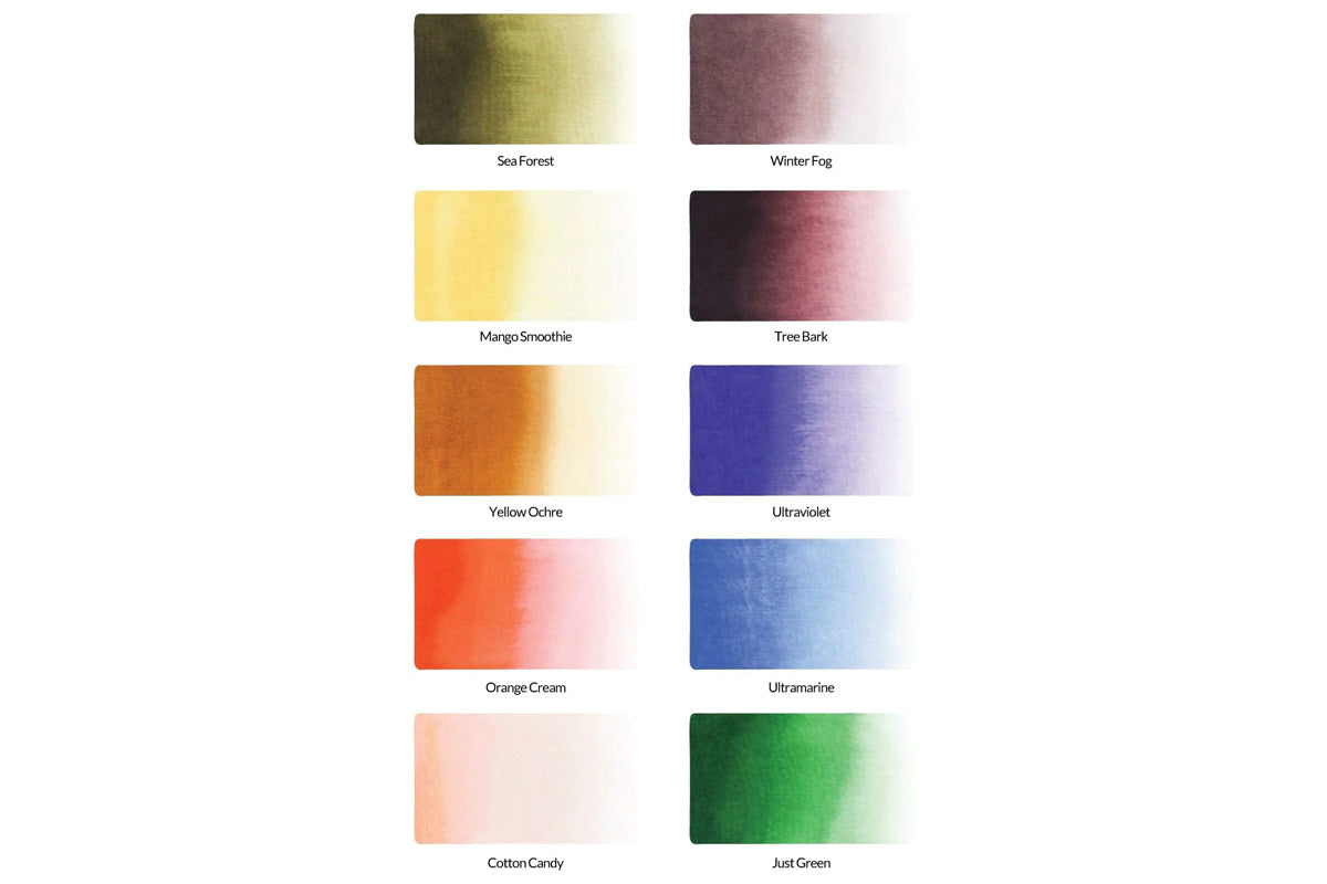 Color swatches from Artistry by Altenew's Liquid Watercolor