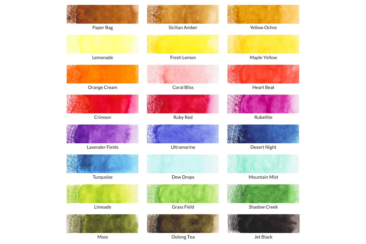 Color swatches from Artistry by Altenew's Watercolor Pencils