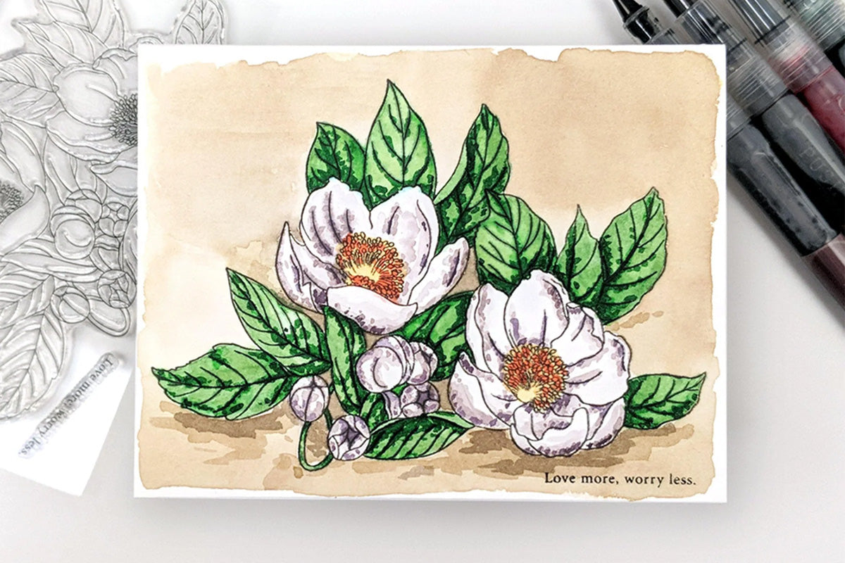 A floral greeting card created with watercolor brush markers