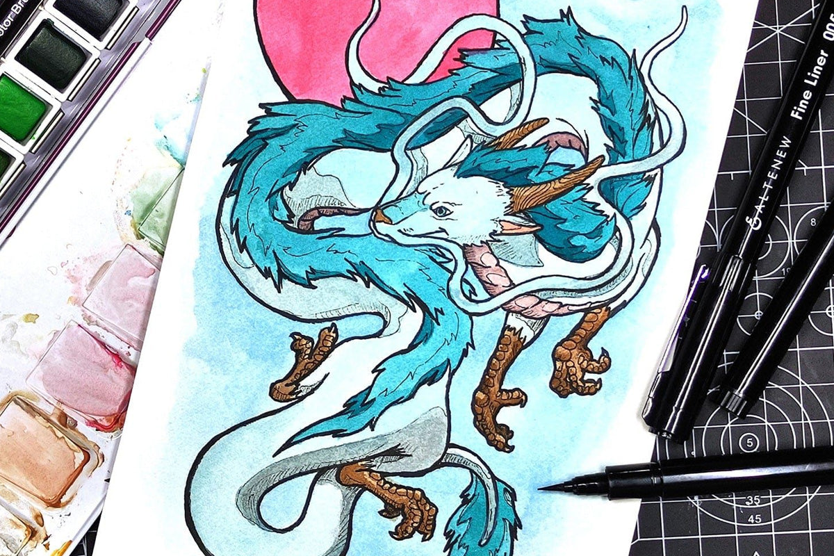 The dragon Haku from Studio Ghibli's Spirited Away, painted in watercolor