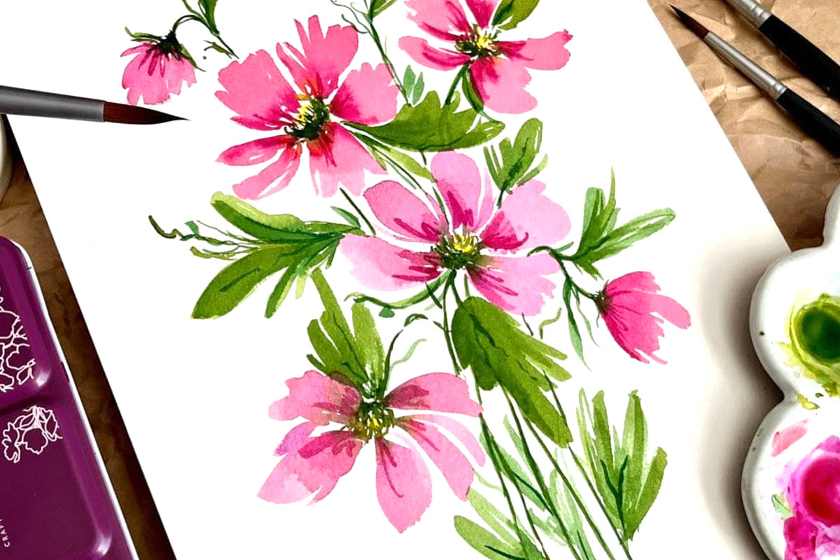 A painting of beautiful pink flowers
