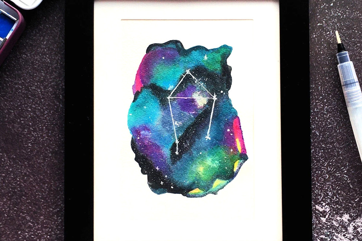 A constellation drawn and painted with Artistry by Altenew's Watercolor Pan Set
