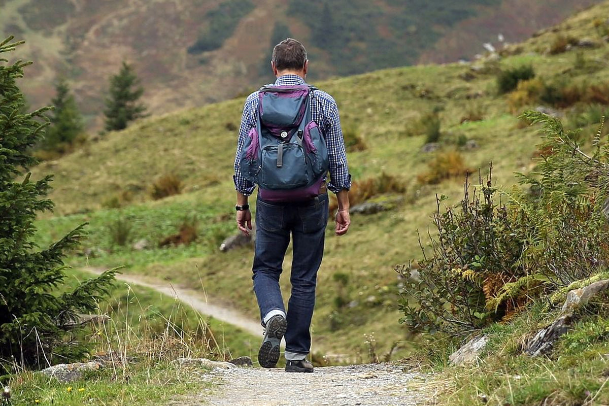 A man hiking in the mountains