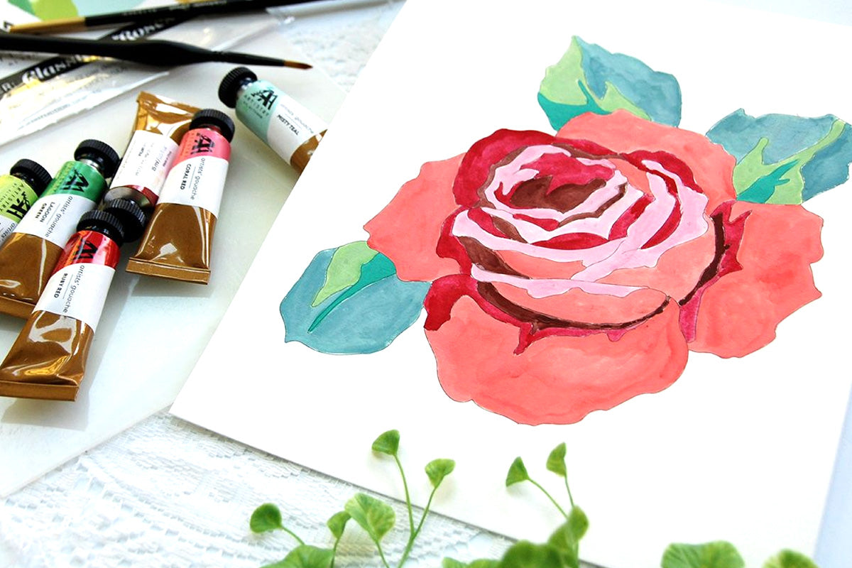 A huge red rose painted with Artistry Gouache Paints