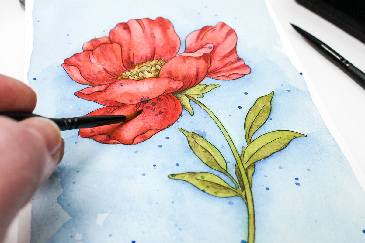 Watercolor flower from Artistry Watercolor Coloring Book, painted using Artists' Watercolor 24 Pan Set