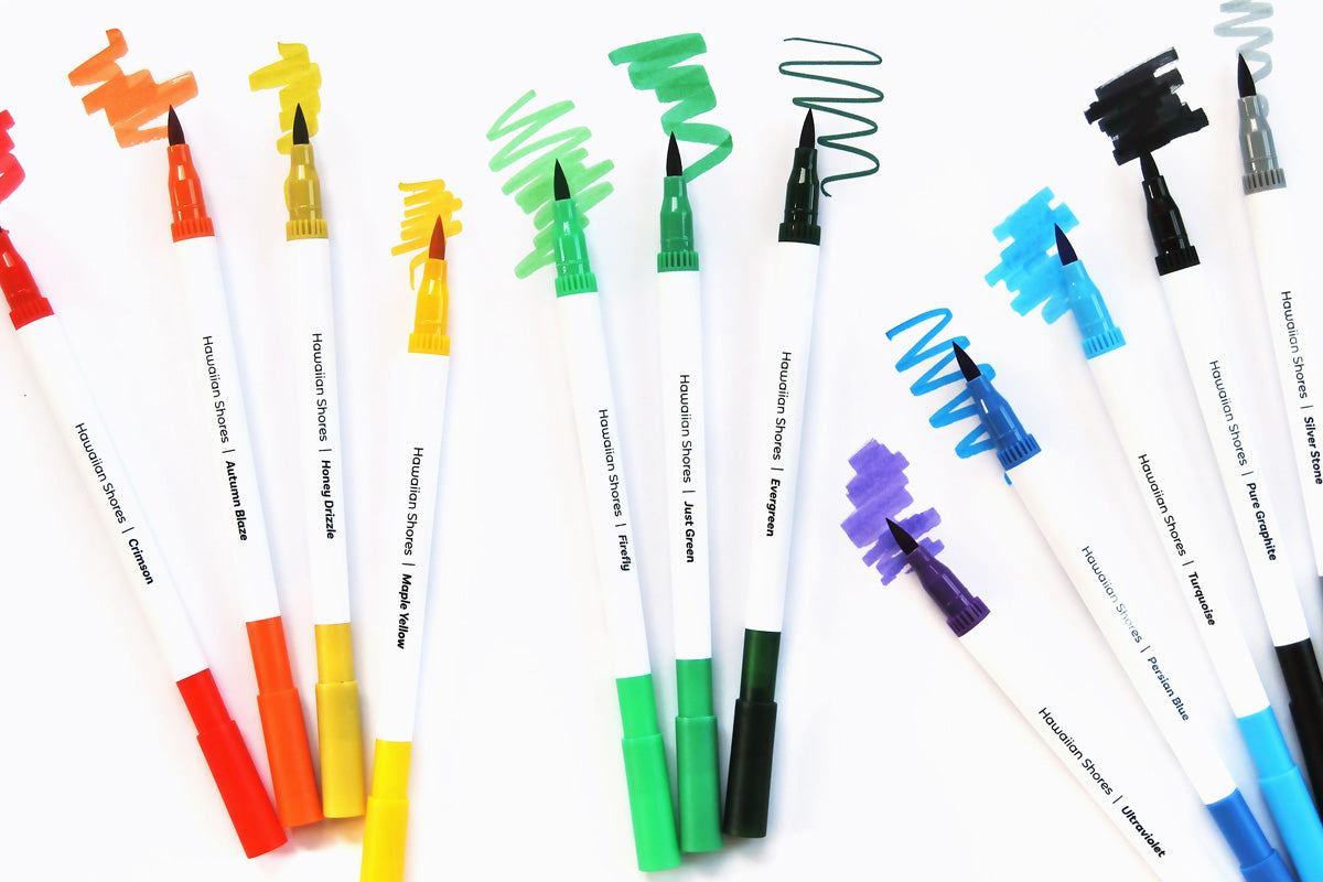 Dual-tipped water-based brush pens for coloring, hand-lettering, calligraphy, journaling and more