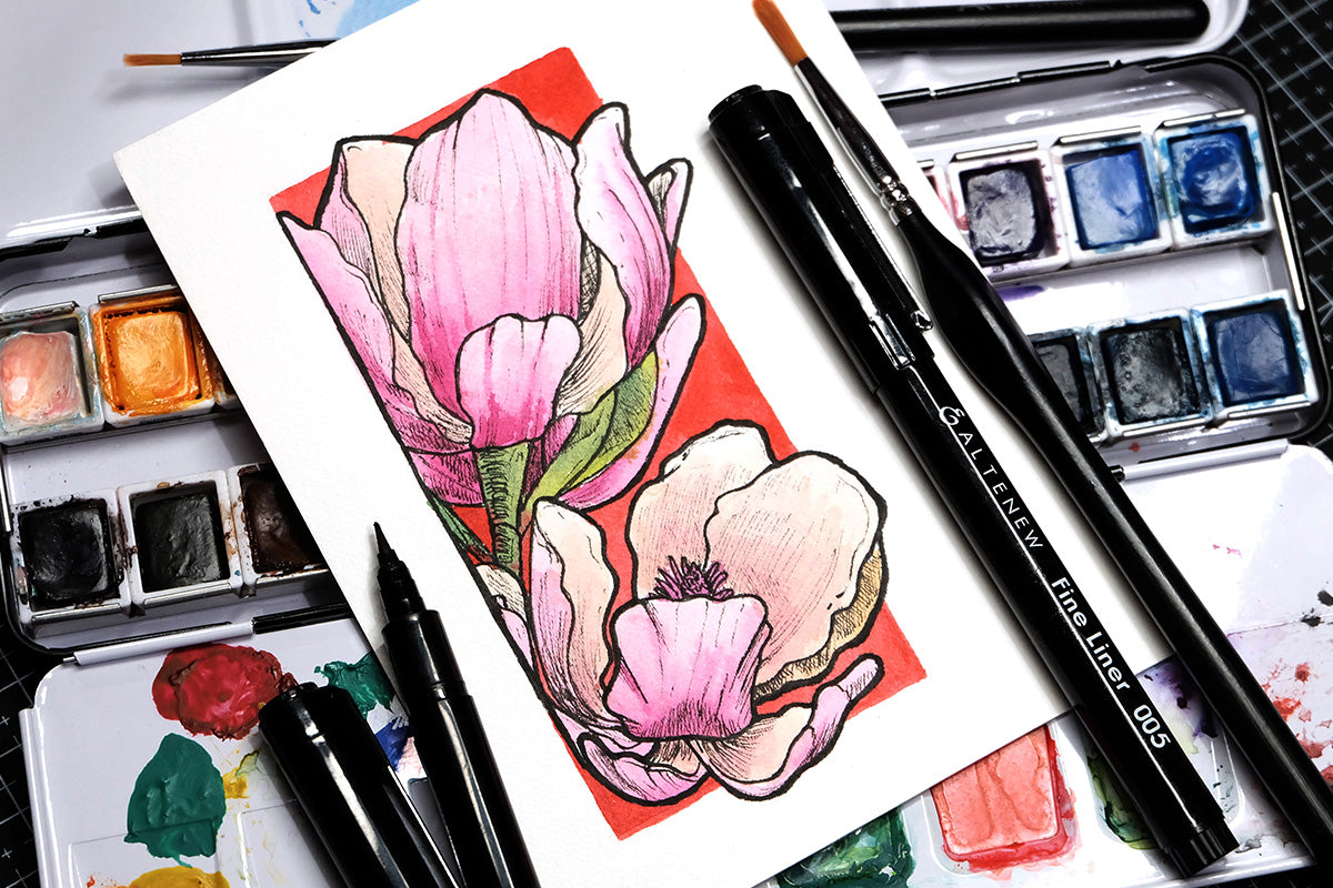 Watercolor flower painting made with Artistry's high quality 24 pan watercolor set