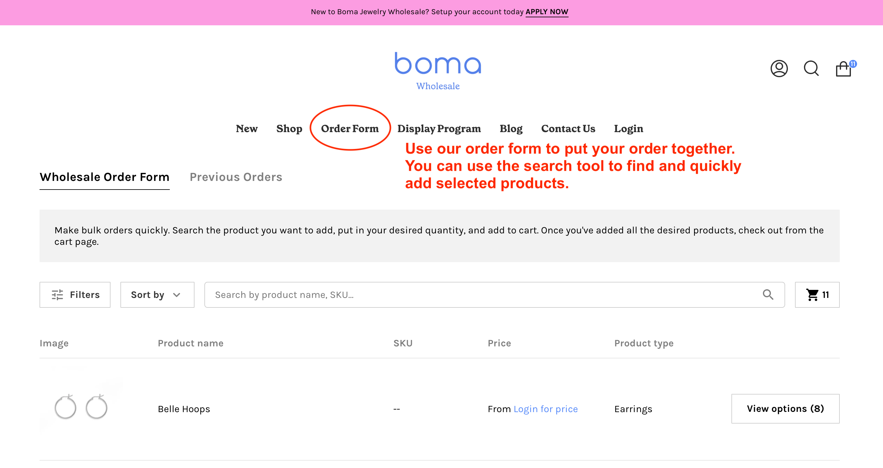 Boma Jewelry Wholesale Blog Order Form