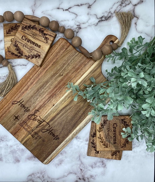 Customized Charcuterie Cutting Board and Coasters Gift Set – CrabtreeFalls  Designs