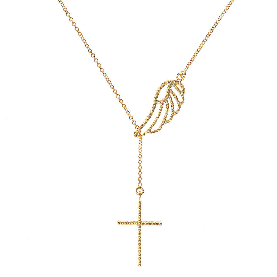 Angel Wing \u0026 Lace Cross Lariat Necklace 
