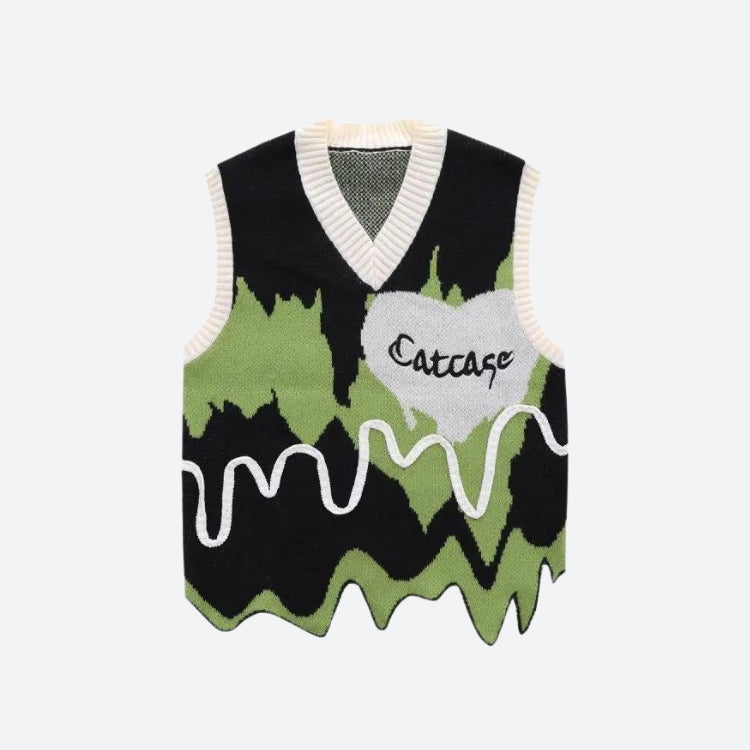 Jinquedai Weirdcore Wavy Striped Sweater Vest
