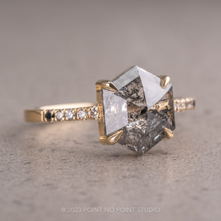 2.36 Carat Salt and Pepper Hexagon Diamond Engagement Ring, Ombre Jules Setting, 14K Yellow Gold