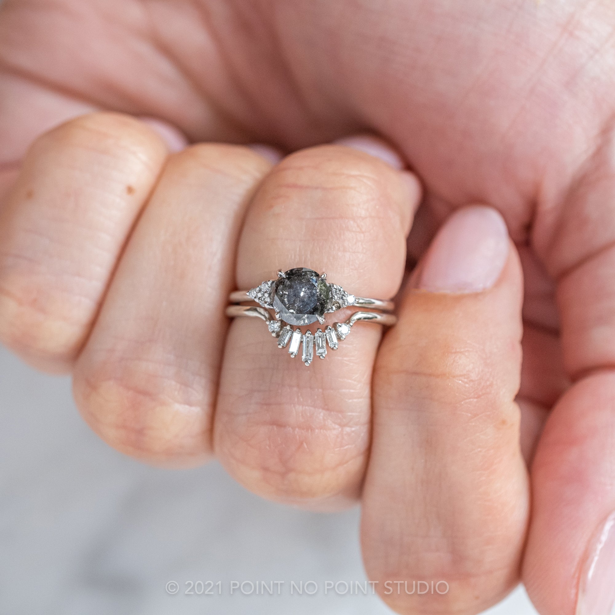 1.21ct Salt & Pepper Diamond Engagement Ring, Petite Quinn Setting, Platinum