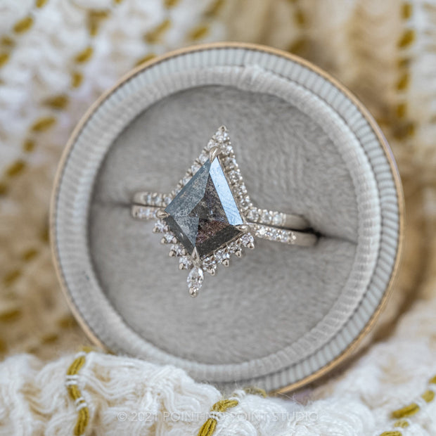 1.81ct Black Speckled Kite Diamond Engagement Ring, Avaline setting, Platinum