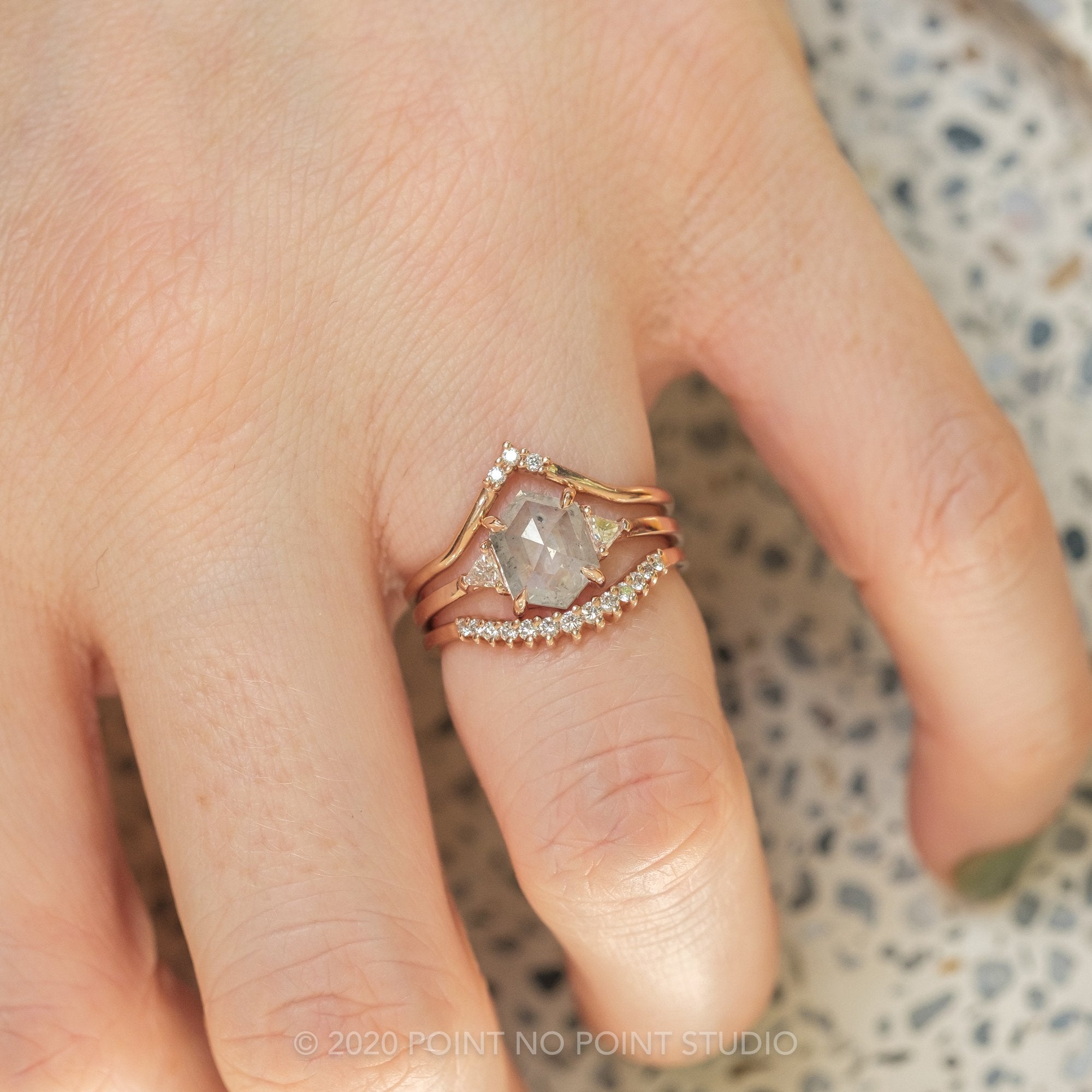 1.81 Carat Hexagon Diamond Engagement Ring, Zoe Setting, 14K Yellow Gold