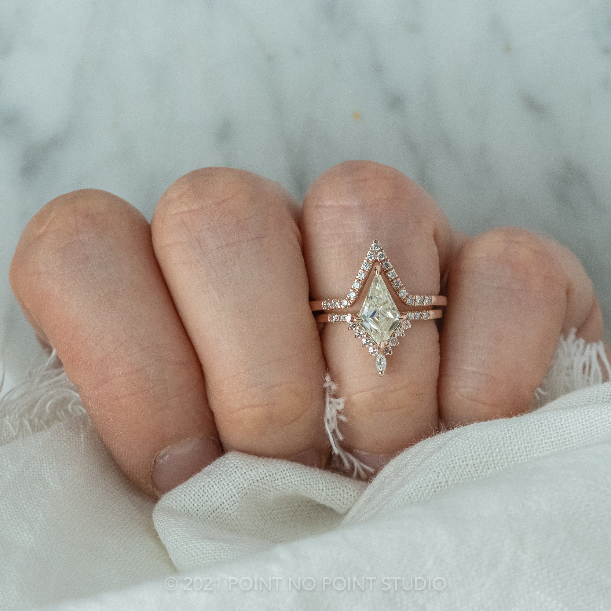 1.14ct Kite Moissanite Engagement Ring, Avaline Setting, 14K Rose Gold