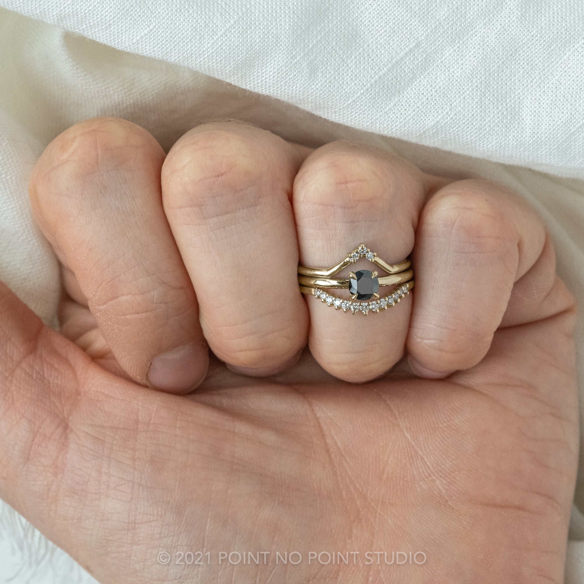 .50ct Round Brilliant Cut Black Diamond Engagement Ring, Tulip Setting, 14k Yellow Gold
