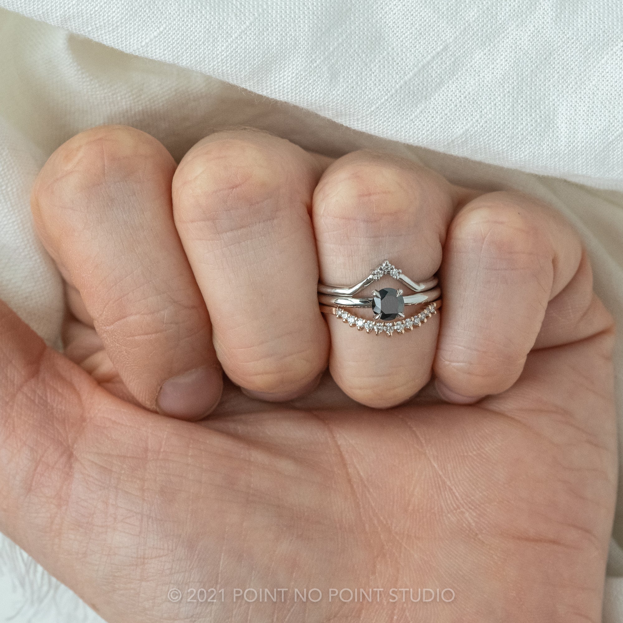 .50ct Round Brilliant Cut Black Diamond Engagement Ring, Tulip Setting, 14k White Gold