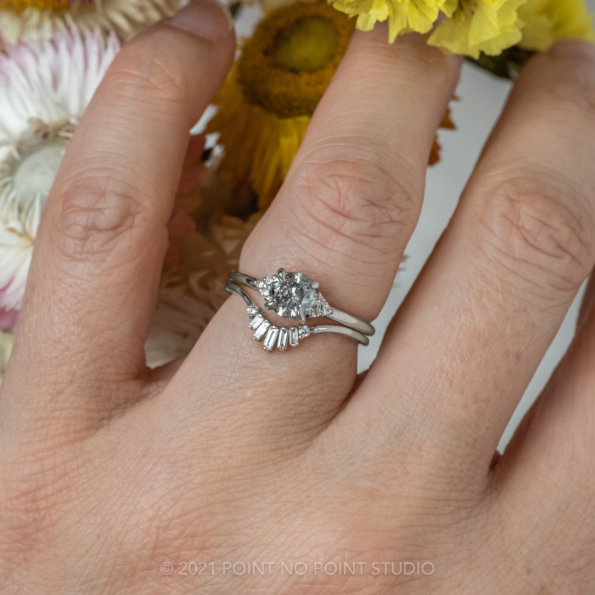 .98ct Salt & Pepper Diamond Engagement Ring, Quinn Setting, 14K White Gold