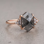 salt and pepper hexagon diamond engagement ring
