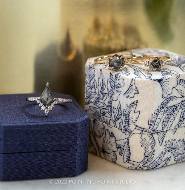 1.21tcw Salt & Pepper Kite Diamond Engagement Ring, Avaline Setting, 14K White Gold