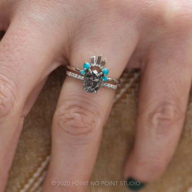 1.92ct Salt & Pepper Brilliant Cut Oval Diamond Engagement Ring, Jules Setting, Platinum