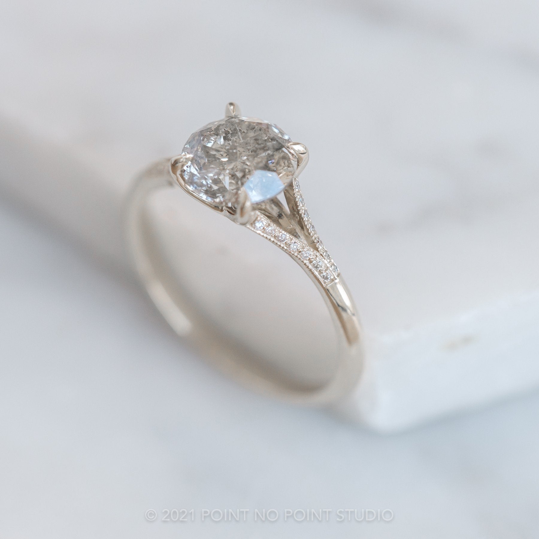 1.55ct Salt & Pepper Diamond Engagement Ring, Mackenzie Setting, 14K White Gold