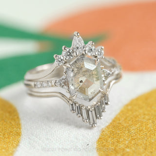 1.61ct  Translucent Salt & Pepper Hexagon Diamond Engagement Ring, Eliza Setting, Platinum