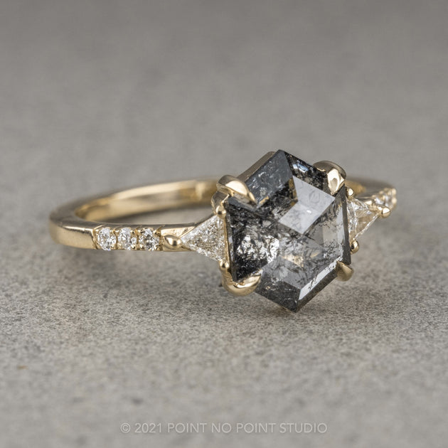 Salt & Pepper Hexagon Diamond Engagement Ring – Point No Point Studio