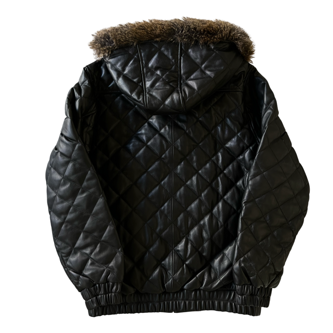 美品　シュプリーム  Quilted Leather Hooded Jacket