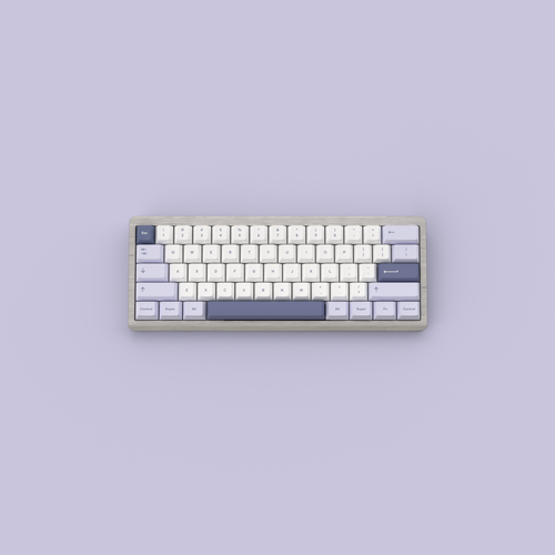 RENDER: Teacaps Parfait keycaps on a white wooden keyboard.