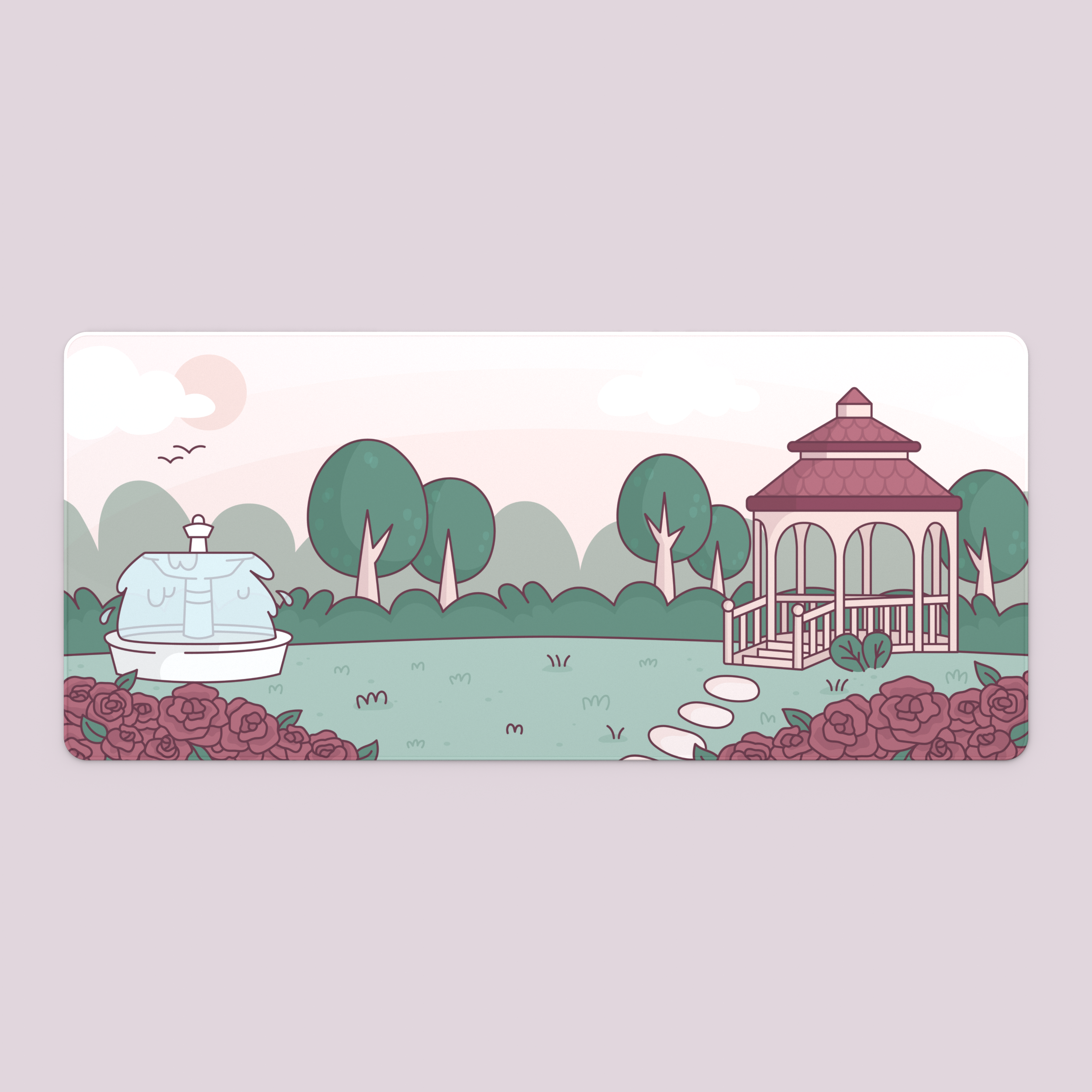 RENDER: The Teacaps Rosewater deskmat on a pink background.