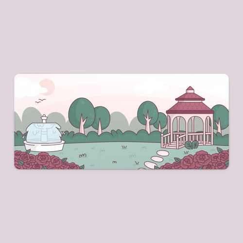 RENDER: The Teacaps Rosewater deskmat on a pink background.