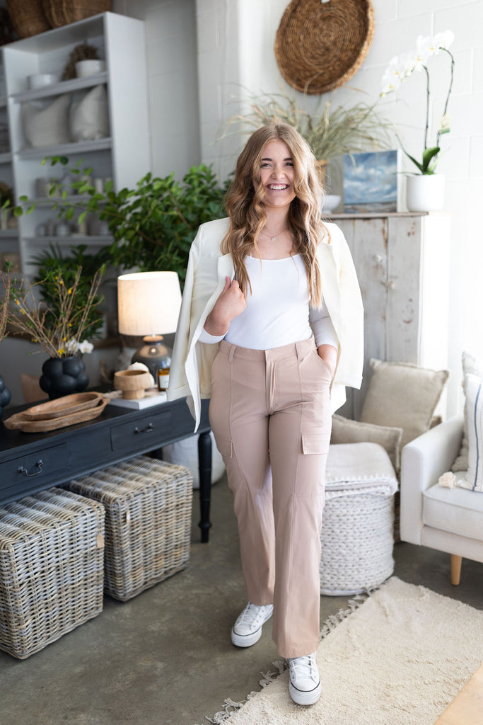 Wide Leg Cargo Pants - Caramel