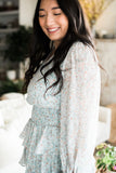 Long Sleeve Floral Tiered Dress - Blue