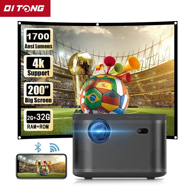 DITONG k8 1080P DLP Projector 4K Support for Home Theater 1700ANSI Smart TV Android 11.0 Wifi Projector Video Room Beamer