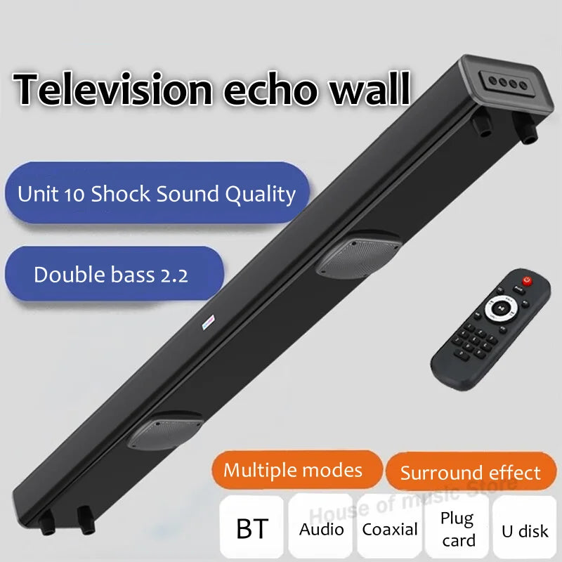 99cm Long Strip 6 Horns Strong Bass Surround Sound Bar Wired and Wireless Bluetooth Home Theater System Audio Speakers for TV