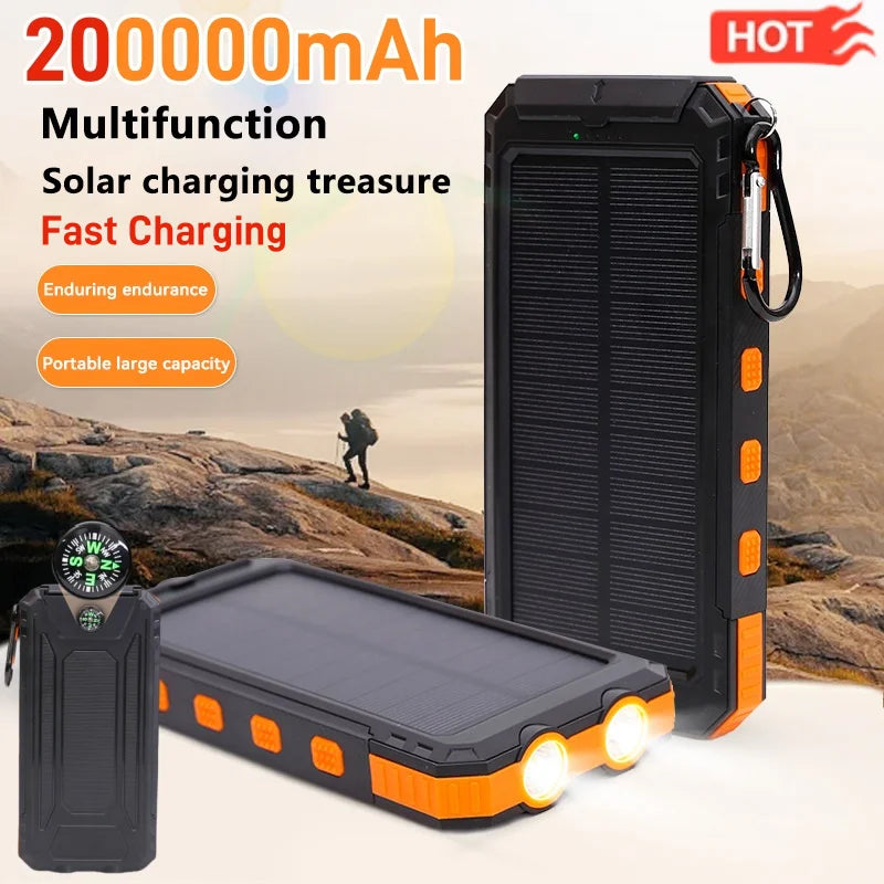 200000mah Portable Large Capacity Solar Power Bank Portable Outdoor Power Bank With Compass Backup Power Supply For Rapid Charging