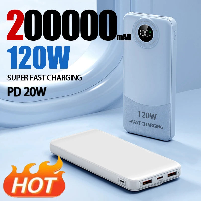200000mAH Ultra Large Capacity 120W Power Bank Super Fast Charging External Batter Power Bank For IPHONE