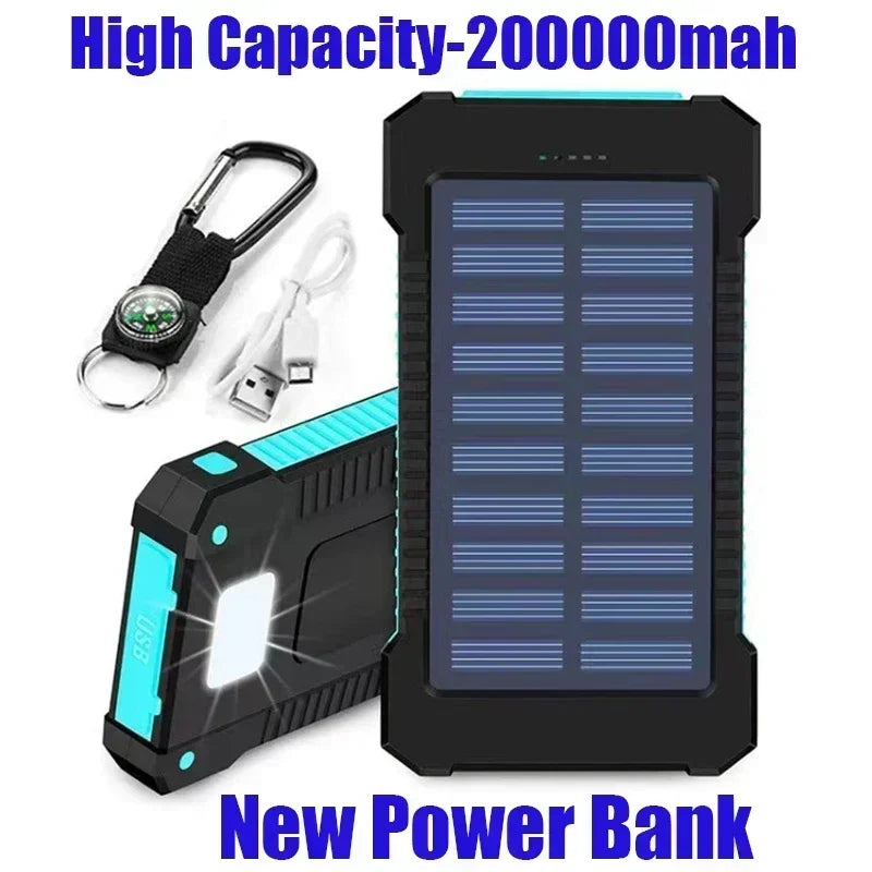 200000mAh Fast Charging Solar Power Bank Portable Waterproof External Battery Power Bank for Smart Phone