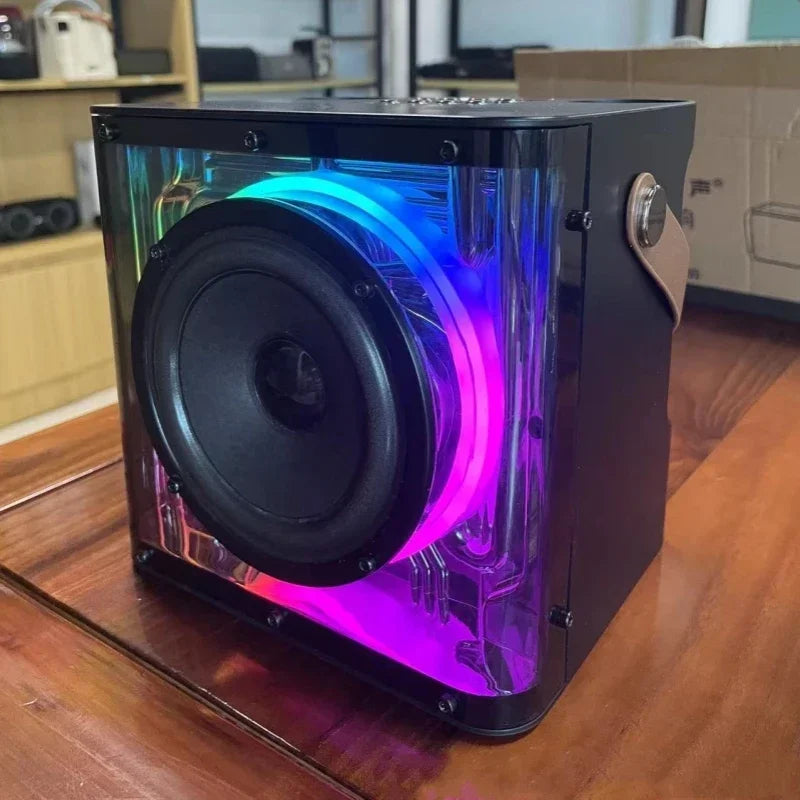 2023 Mechanical Transparency Rechargeable Bluetooth Speaker Outdoor Karaoke Speaker With 2 Wireless Microphones