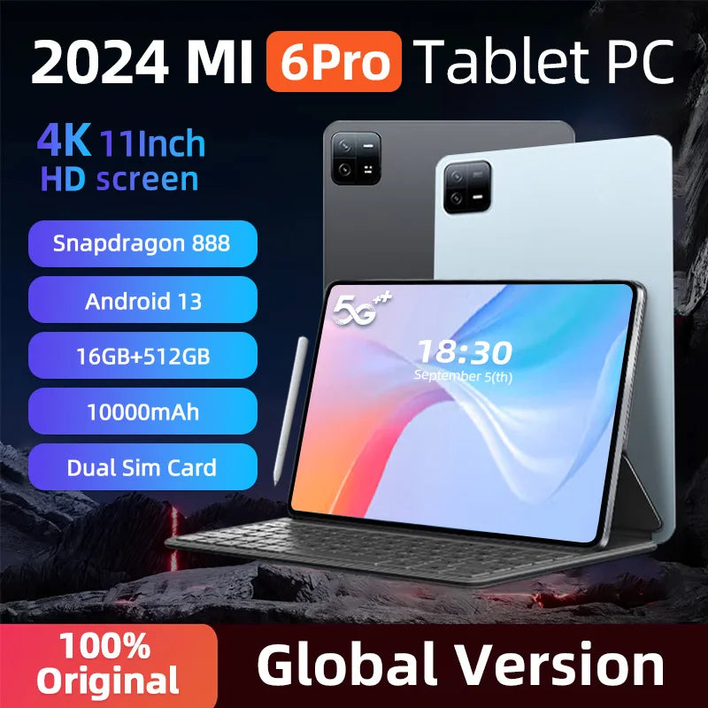 2024 Original Global Version Pad 6 Pro Tablet PC Snapdragon 888 Tablet Android 13 16GB 1024GB 5G Dual SIM Card or WIFI HD 4K Tab