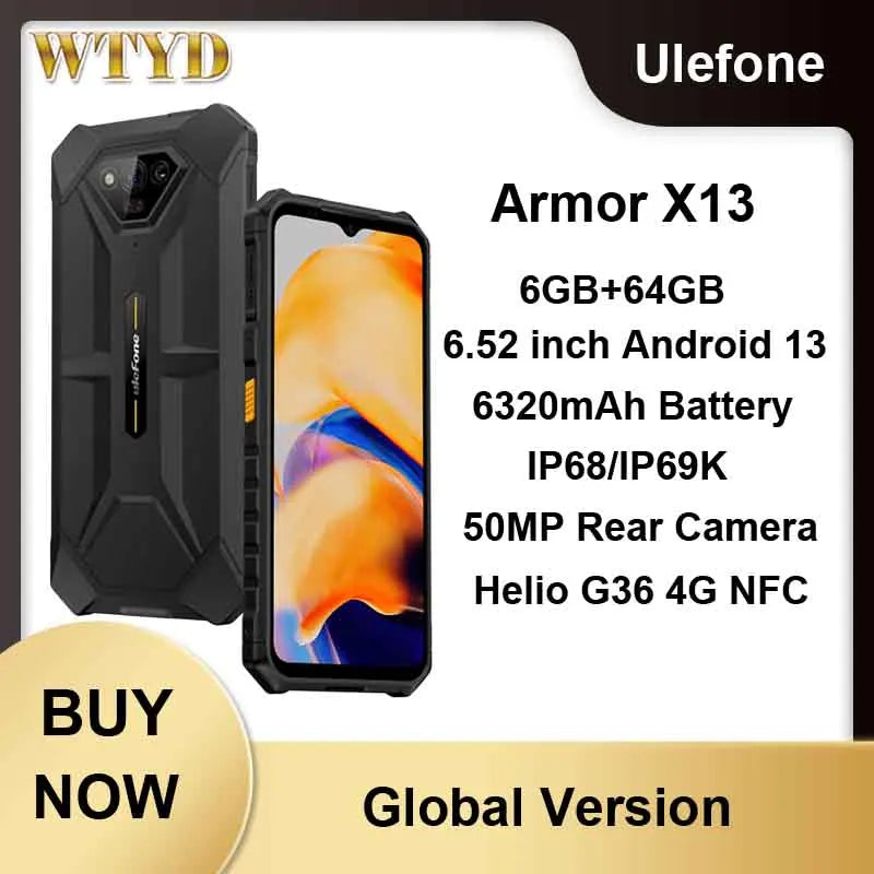 X13 6GB+64GB Rugged Phone Global Version Android 13 Smartphone With 6.52" Display And G36 Octa Core 4G