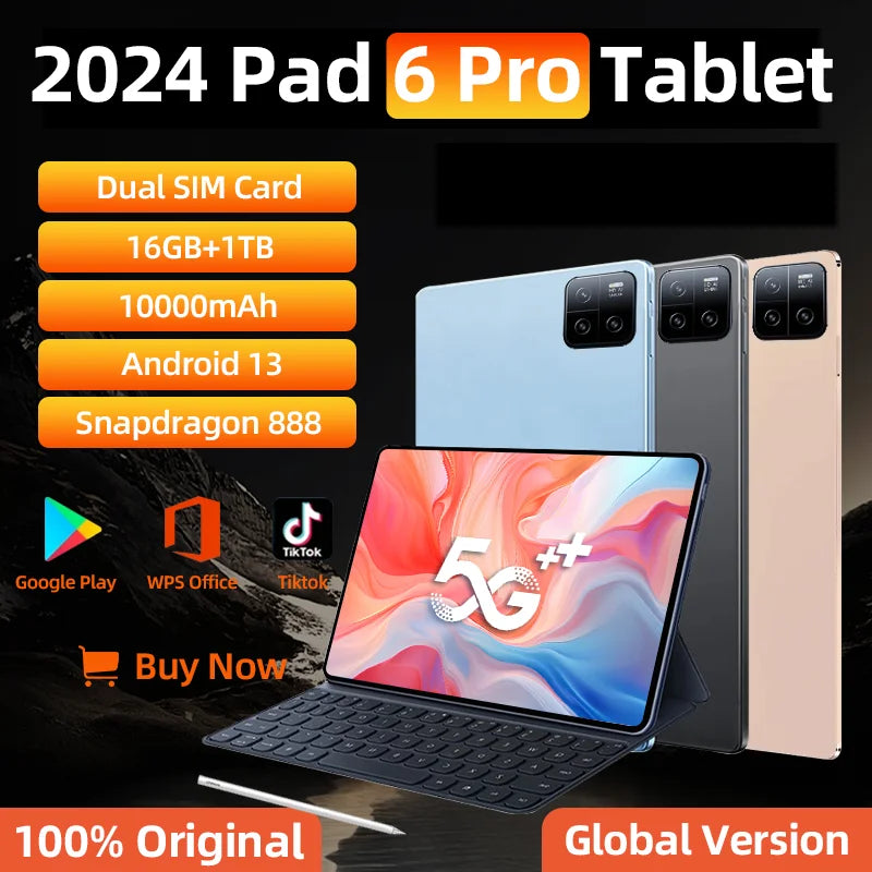 2024 Global Version Android 13 Tablets Snapdragon 888 Tablet 16GB+1TB And 5G Dual SIM HD 4K