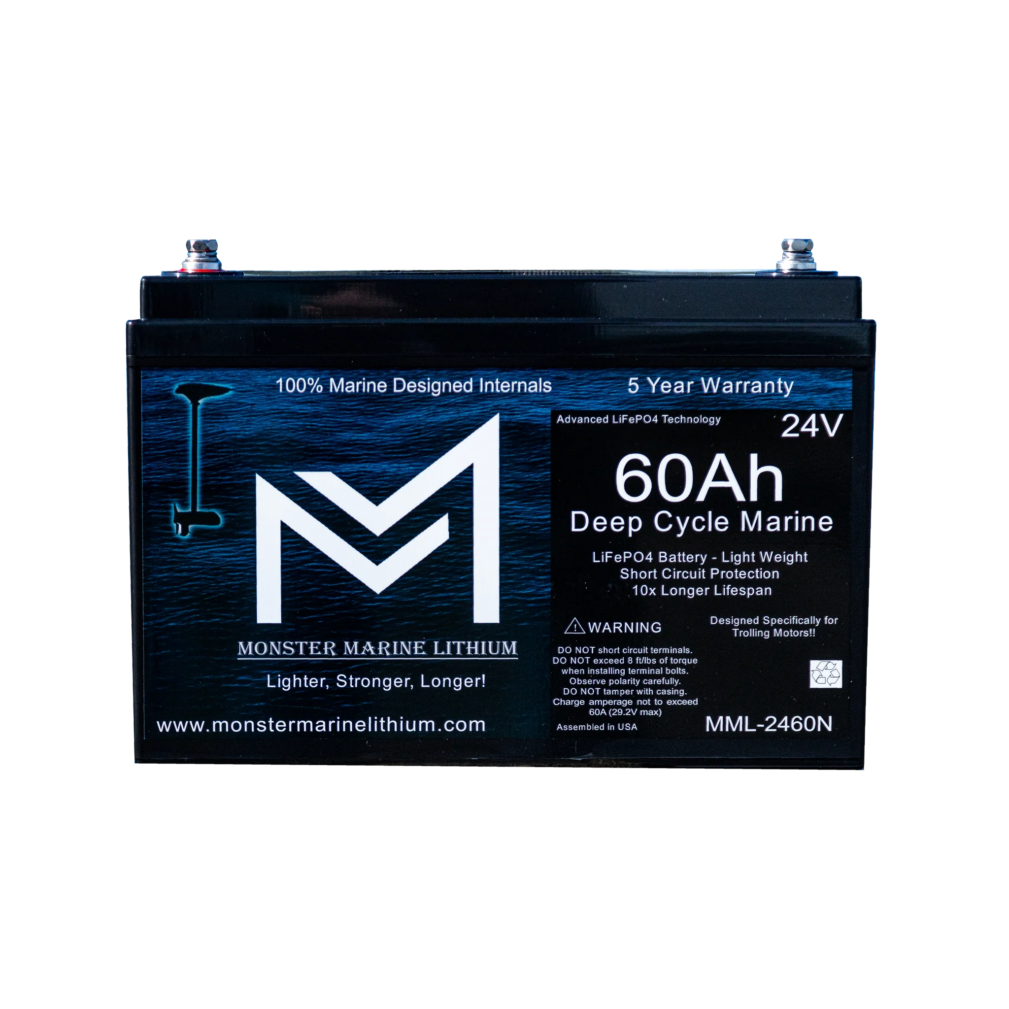 24V 60Ah Lithium Bluetooth Deep Cycle Marine Trolling Battery